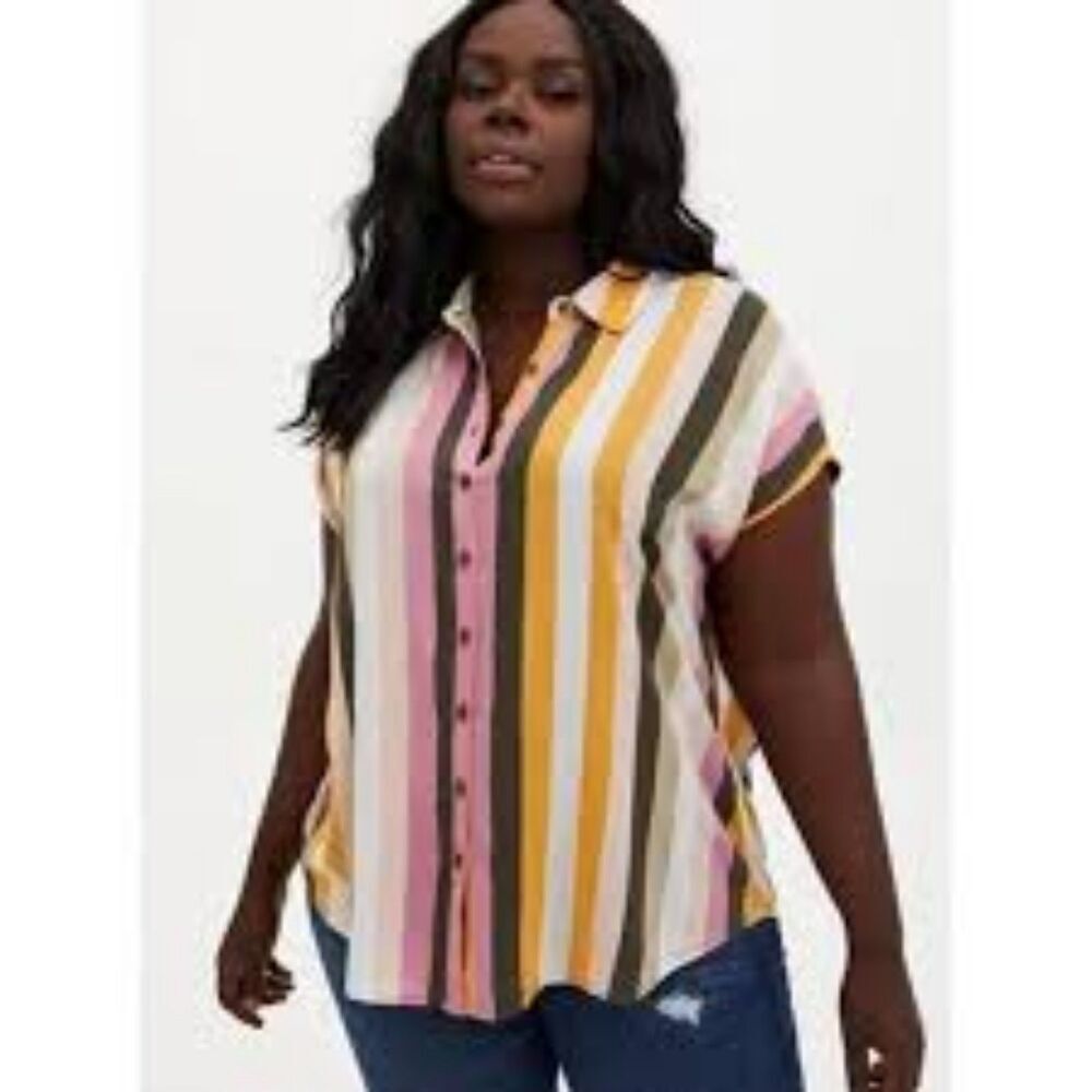 Torrid multi color Challis button down blouse‎ - image 1